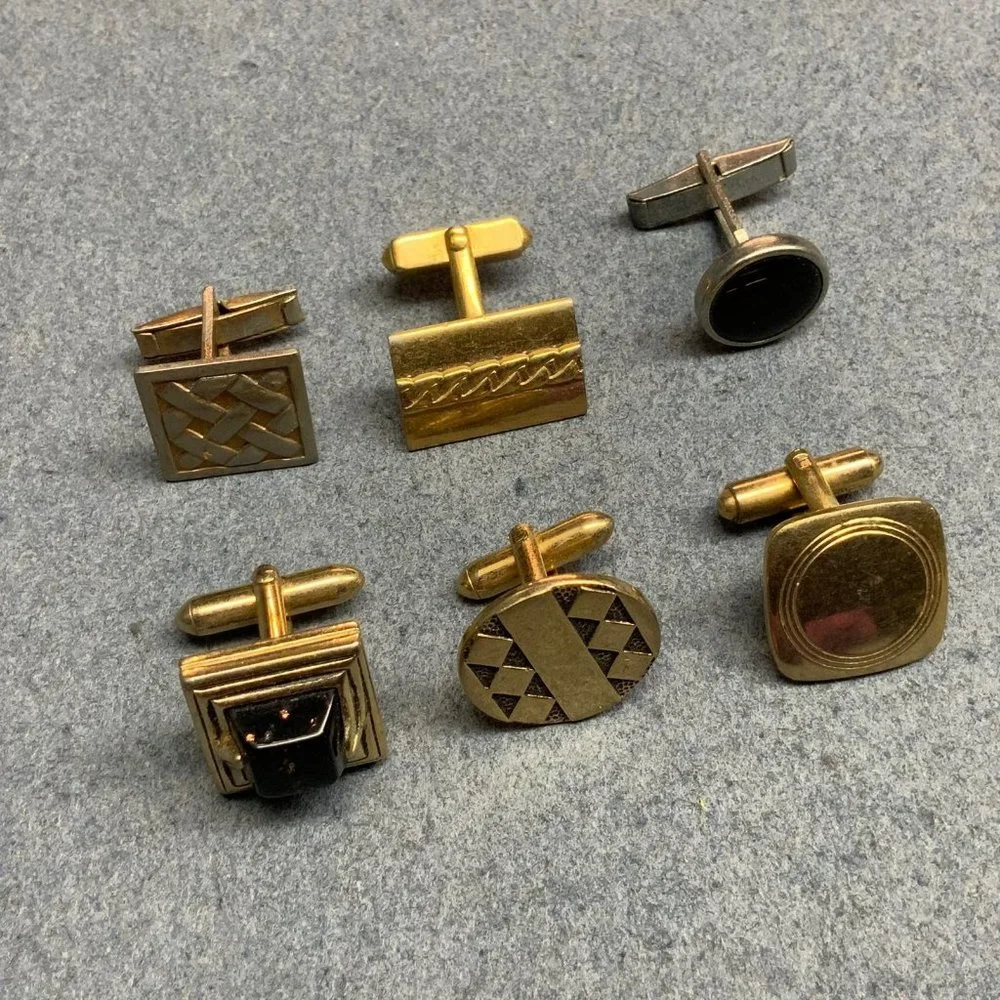 6 Single Cufflinks Lot Gold Silver SWANK DIY Repurpose Upcycling Craft Vintage